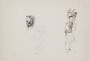 Studies van Twee Jonge Jongens met vage aanduidingen van een vrouwelijke figuur, 1852 door Camille Jacob Pissarro